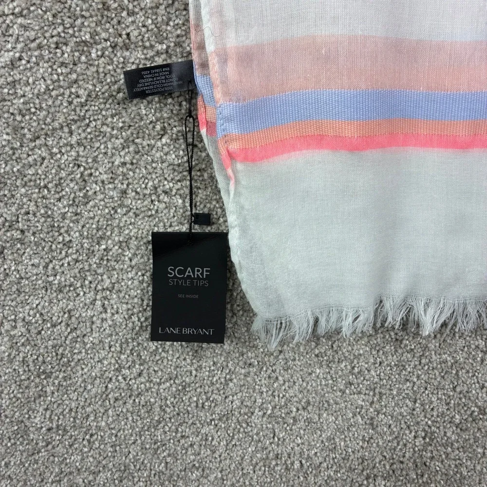 Lane Bryant Scarf Women Pink Blue Striped Sheer Gauze Fringe Coastal Preppy NWT